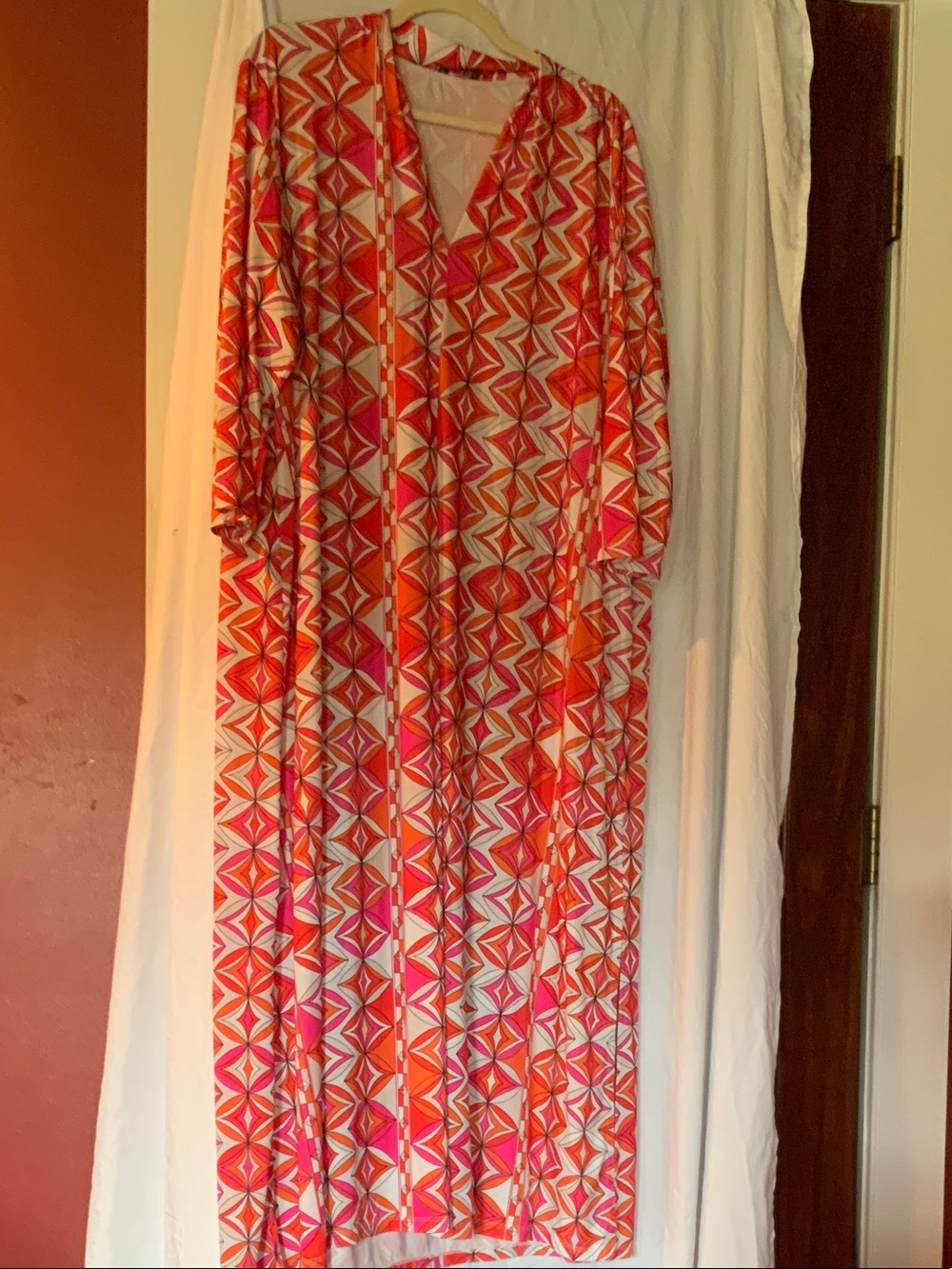Vilagallo Pink and Orange Geometric Maxi Dress